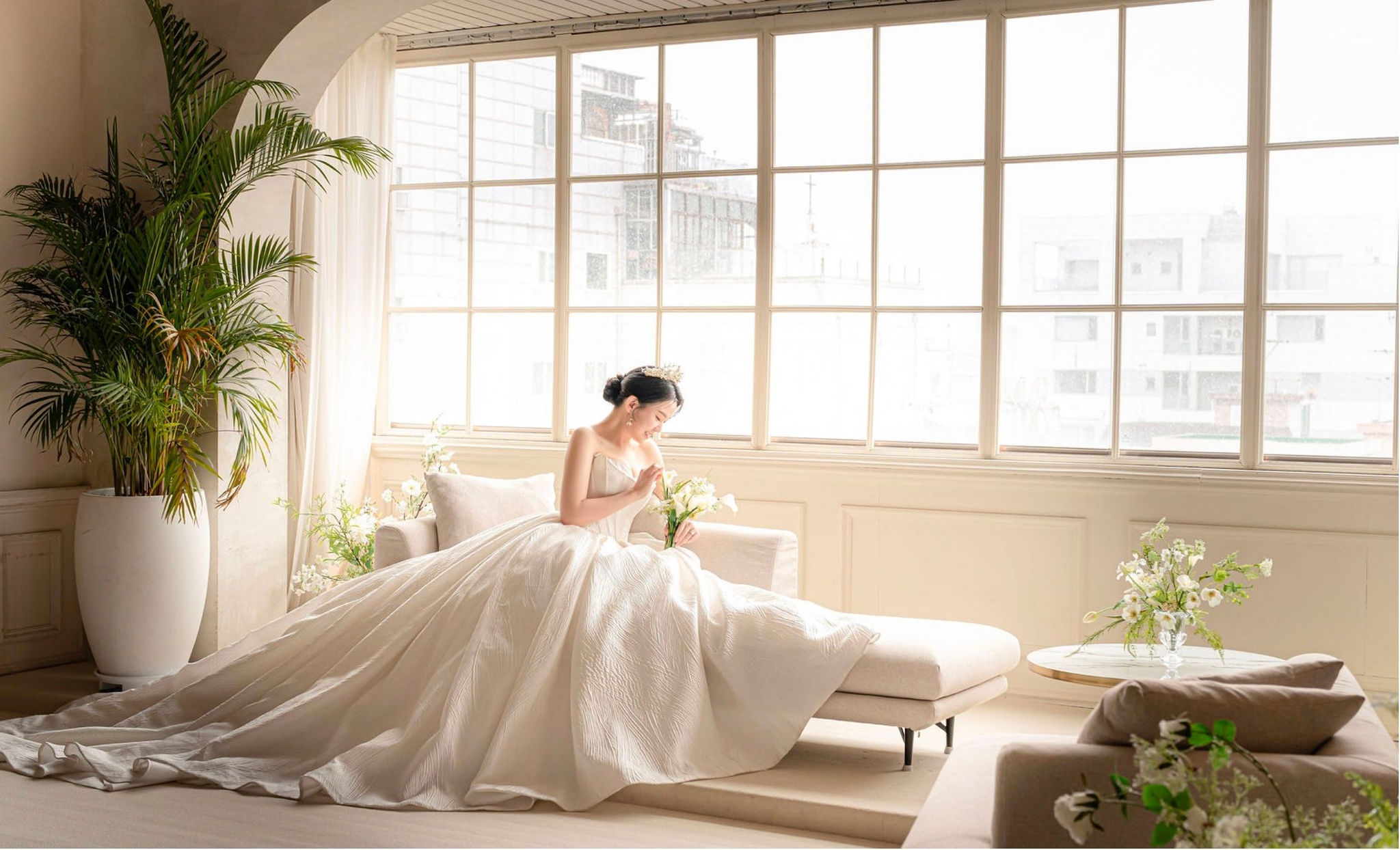 Bride in a Korean wedding gown boutique
