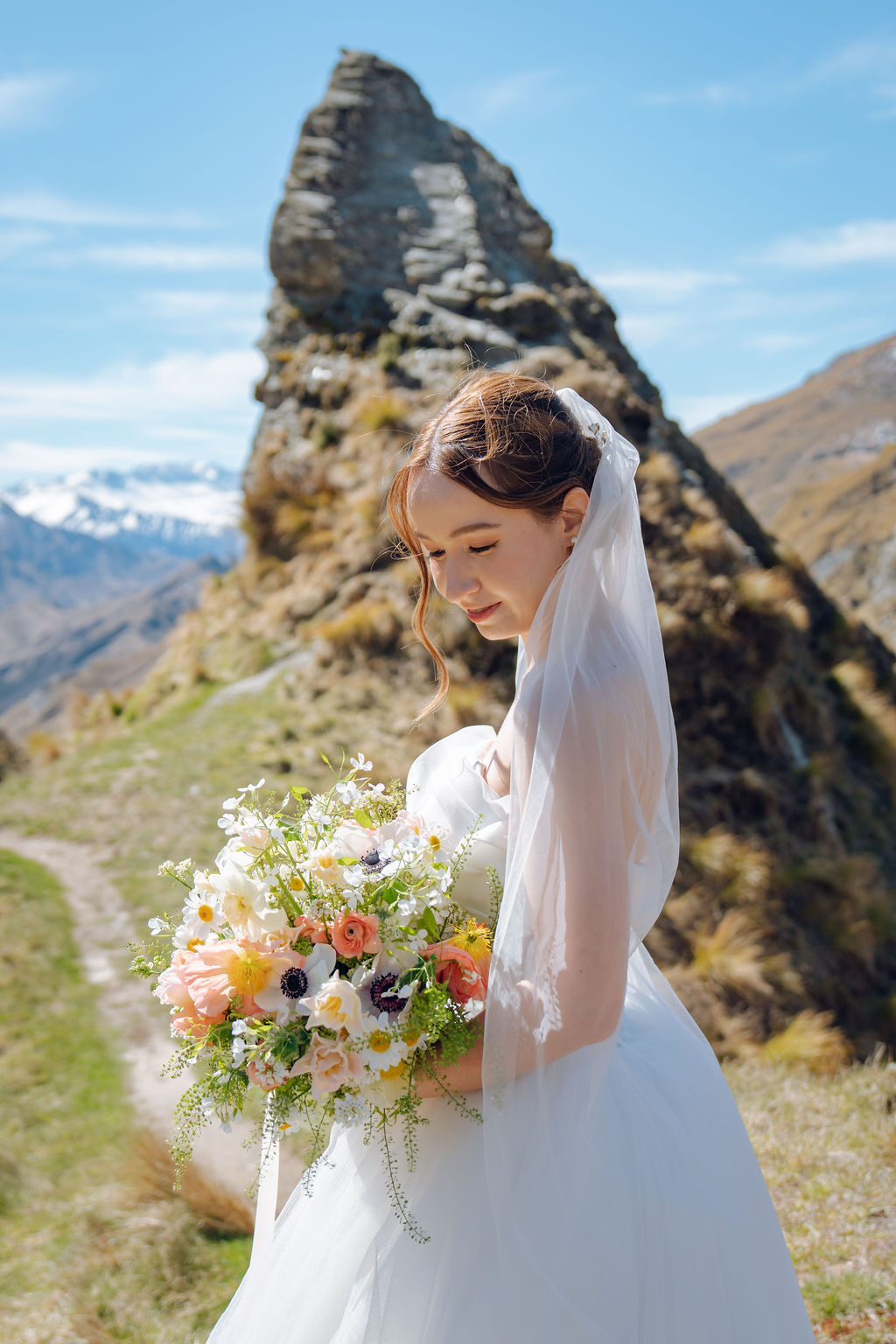 Fresh seasonal bridal bouquet New Zealand elopement