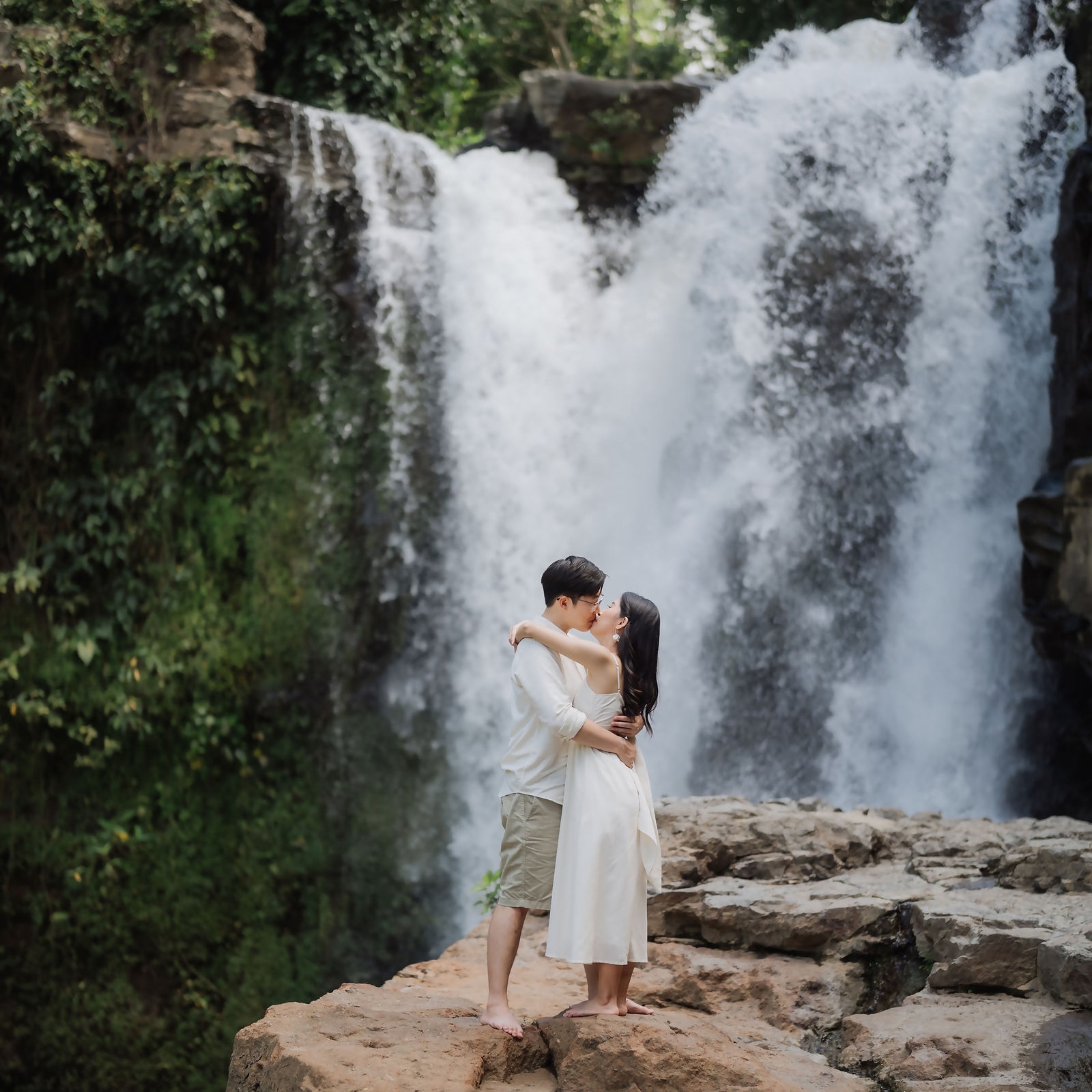 Couple at a Bali waterfall